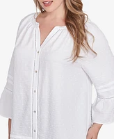Ruby Rd. Plus Clip Dot Button Front Flared Sleeve Top