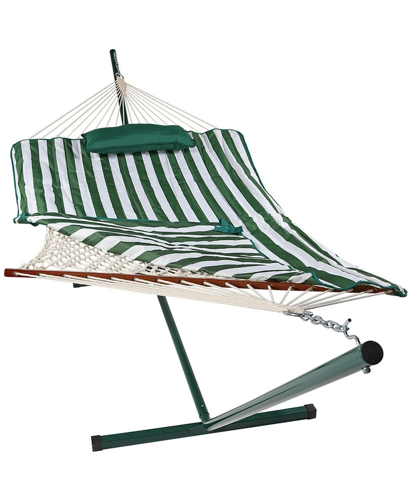 Rope Hammock with 12-Foot Stand and Pad - 275-Pound Capacity Blue Green Chevron