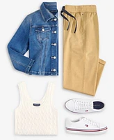 Tommy Hilfiger Womens Th Flex Denim Jacket Cable Knit Tank Top Utility Pants