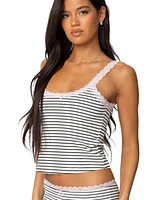 Edikted Womens Sofi Striped Ribbed Tank Top