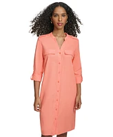 Calvin Klein Women's Roll-Tab-Sleeve Button-Front Shirtdress