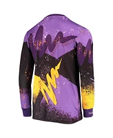 Men's Mitchell & Ness Purple Los Angeles Lakers Hardwood Classics Hyper Hoops Moto Sublimated Long Sleeve T-shirt