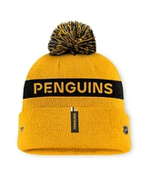 Fanatics Women's Gold/Black Pittsburgh Penguins Authentic Pro Rink with Pom Cuffed Knit Hat