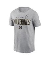 Jordan Men's Heather Gray Michigan Wolverines Campus 2-Hit Primary Mascot T-Shirt
