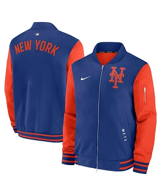 Nike Men's Royal/Orange New York Mets Authentic Collection Dugout Full-Zip Bomber Jacket