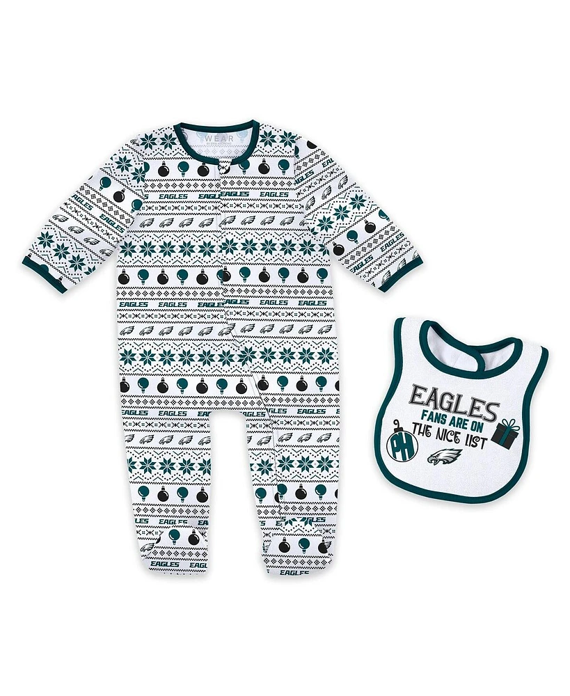 Wear by Erin Andrews Baby Boys and Girls Philadelphia Eagles Allover Print Full-Zip Sleeper Bib Set