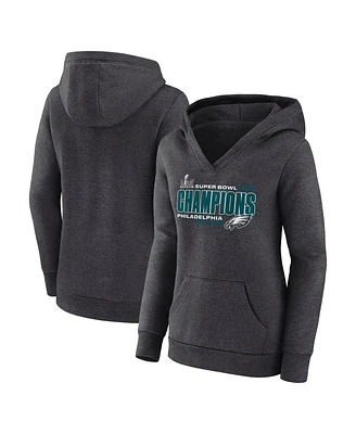 Fanatics Women's Heather Charcoal Philadelphia Eagles Super Bowl Lix Champions V-Neck Pullover Top