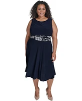 Jessica Howard Plus 2.Pc Floral-Chiffon 3/4-Sleeve Jacket & Sleeveless Midi Dress