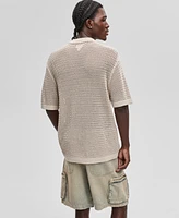 Mode of One Men's Polo-Collar Open-Stitch Short-Sleeve Sweater, Exclusively at Macy's