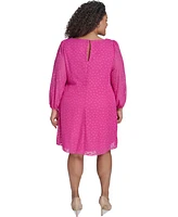 Jessica Howard Plus Clip-Dot Chiffon Boat-Neck Dress