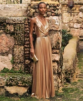 Lauren Ralph Women's Belted Metallic Chiffon Surplice Gown