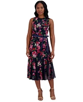 Jessica Howard Petite Floral-Mesh Ribbon-Waist Midi Dress