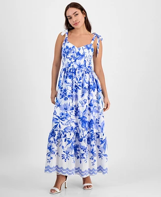 Sam Edelman Women's Floral Tie-Strap Corset Maxi Dress