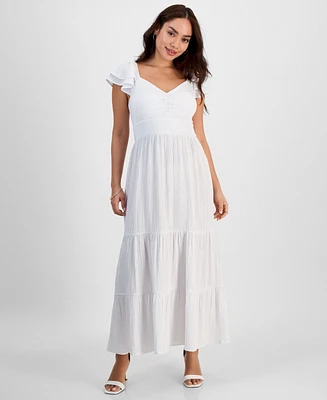 Jamie & Layla Petite Sweetheart Tiered Flutter-Sleeve Maxi Dress