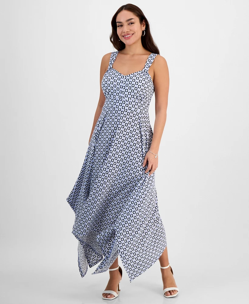 Jamie & Layla Petite Printed Knot-Strap Shark-Bite Maxi Dress