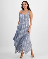 Jamie & Layla Petite Printed Knot-Strap Shark-Bite Maxi Dress