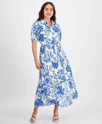 Tinsel Petite Floral-Print Belted Tiered Shirtdress