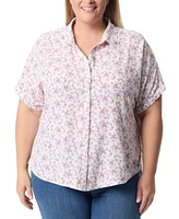 Gloria Vanderbilt Plus Daisy Printed Button-Front Shirt