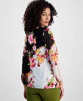 Jm Collection Petite Embellished Knit Chiffon-Sleeve Top, Exclusively at Macy's