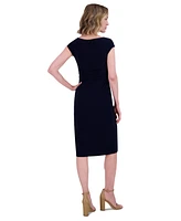 Jessica Howard Petite Pleat-Front Cap-Sleeve Boat-Neck Dress