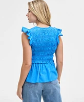 On 34th Women's Flutter-Sleeve Smocked Peplum Top, Exclusively at Macy's