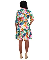 Jessica Howard Petite Floral Balloon-Sleeve Split-Neck Dress