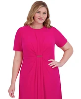 Jessica Howard Plus Jewel-Neck Center-Pleat Midi Dress