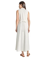 Jones New York Women's Linen-Blend Drawstring-Back Maxi Shirtdress