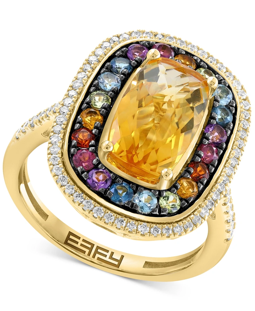 Effy Multi-Gemstone (3-5/8 ct. t.w.) & Diamond (1/3 ct. t.w.) Halo Ring in 14k Gold