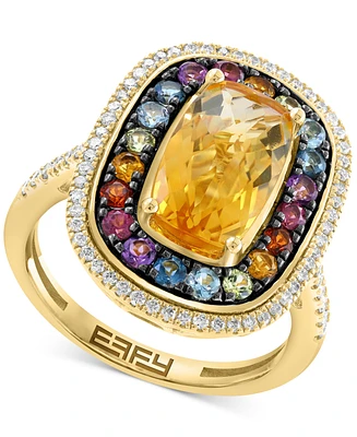 Effy Multi-Gemstone (3-5/8 ct. t.w.) & Diamond (1/3 ct. t.w.) Halo Ring in 14k Gold