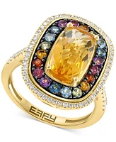 Effy Multi-Gemstone (3-5/8 ct. t.w.) & Diamond (1/3 ct. t.w.) Halo Ring in 14k Gold