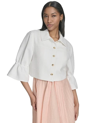 Halston Women's Cropped Front-Seamed Shrug Jacket