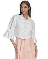 Halston Women's Cropped Front-Seamed Shrug Jacket