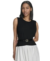 Halston Women's Sleeveless Split-Color Flared Midi Dress
