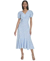 Halston Women's Dot-Print Ruched-Front Midi Dress