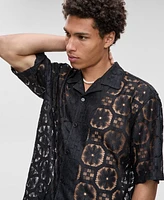 Mode of One Men's Relaxed-Fit Textured Geometric Lace Button-Down Camp Shirt, Exclusively at Macy's