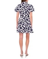 Msk Women's Cotton Printed Puff-Sleeve Shirtdress