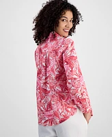 Charter Club Petite 100% Linen Printed Button-Front Shirt, Exclusively at Macy's
