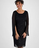 Connected Women's Cape-Sleeve Lace Sheath Dress