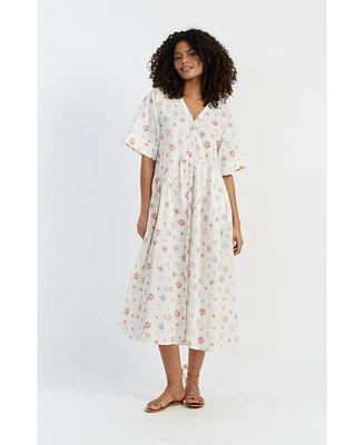 Chinti and Parker Women's & Linen-Cotton Etoile V-Neck Sundress