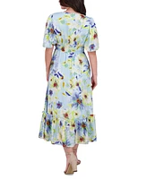 kensie Women's Floral-Print Puff-Sleeve Maxi Dress