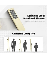 Luxury Thermostatic Shower System with Body Jets, Square Rainfall Head Handheld Shower, Temperature Control, Brushed Gold
