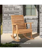 2 Pcs Patio Wooden Rocking Chair High Back Fir Wood Armchair Natural Garden Yard