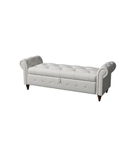 63 Inch Upholstered Storage Bench with Rolled Arms, Tufted Velvet Ottoman Large Hidden Compartment-The Pop Home