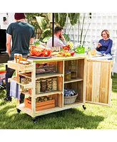 Outsunny Grill Cart, Stainless Steel Top Kitchen Island, Natural Wood