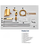 Dual-Function Bathtub Faucet Set with Handheld Shower Head Brass Tub Spout Waterfall Bathtub Shower Faucet, Brushed Gold