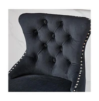 Swivel Velvet Counter Stools with Tufted Back, Nailhead Trim & Wooden Legs, Set of 2-The Pop Home