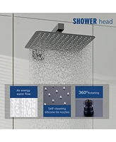 12-inch Rainfall Shower System with Handheld Shower Head Bathroom Faucet Set Wall-Mounted Shower Head with Value, Matte Black