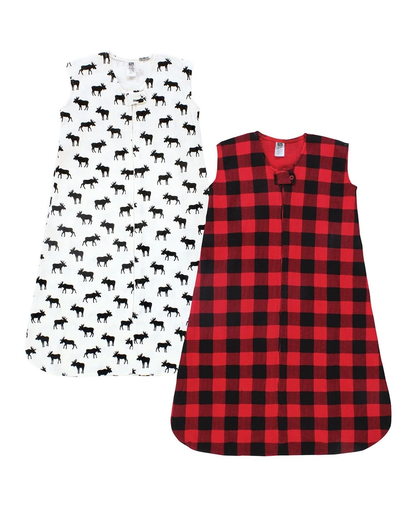 Hudson Baby Infant Boy Thermal Sleeveless Sleeping Bag 2pk, Buffalo Plaid Moose, 0-6 Months