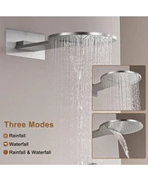3-Function Thermostatic Shower System with Handheld Head Luxury Faucet Waterfall and Rainfall Head, Matte Black